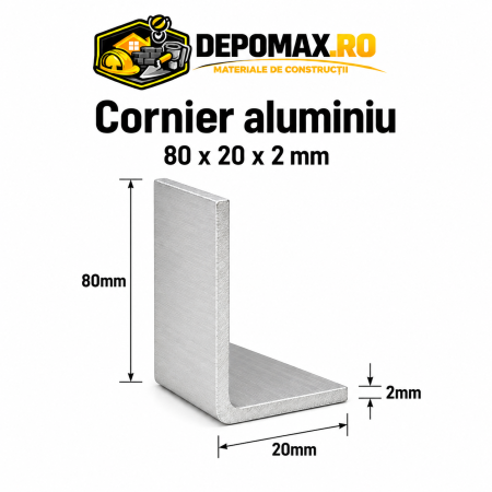 Cornier aluminiu 80 x 20 x 2 mm, 6 metri (EN AW-6060)